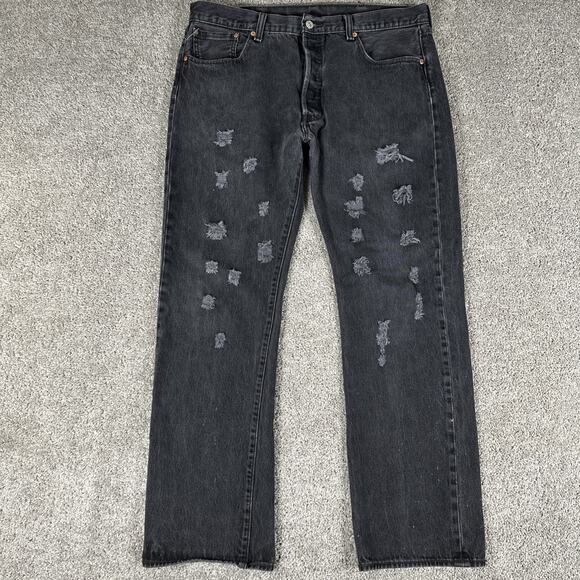Levi's Other - Levis 501 Jeans Mens 38x32 Faded Black Custom Distressing Regular Fit Denim